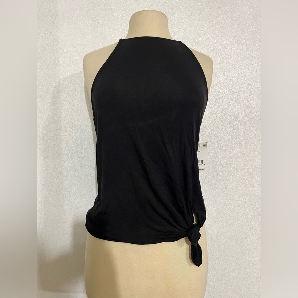 Trina Turk recreation NWT black bottom side front tie tank top racer back crop
